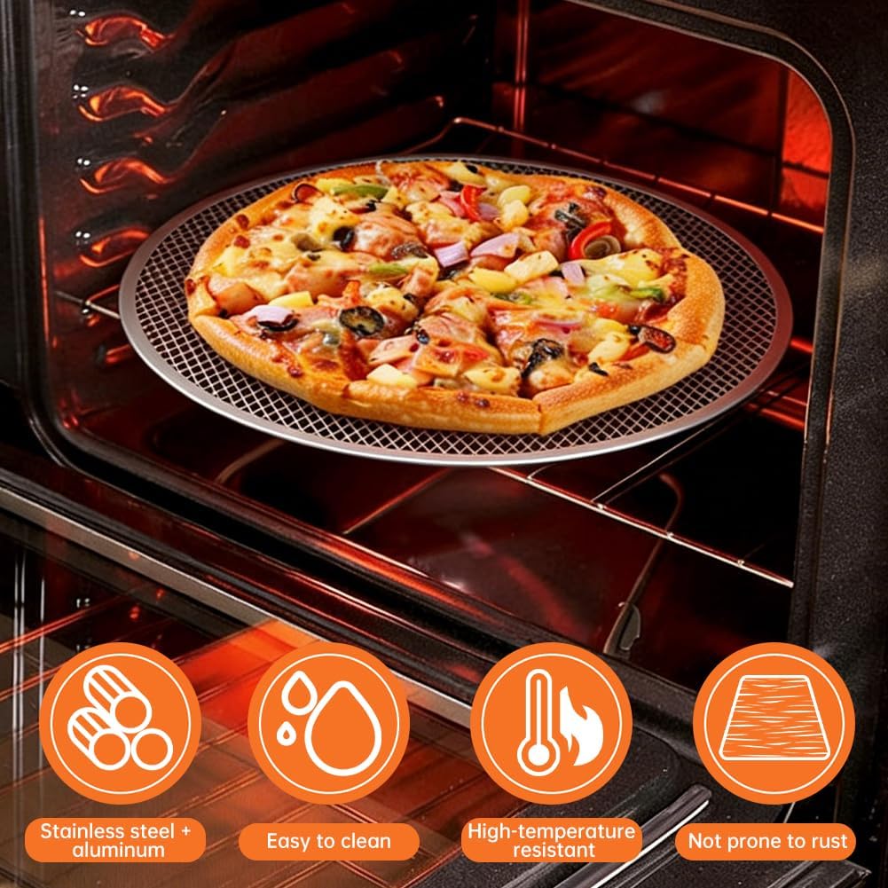 3‑Pack Aluminum Pizza Screens, 12 Inch Baking Screens for Home Oven