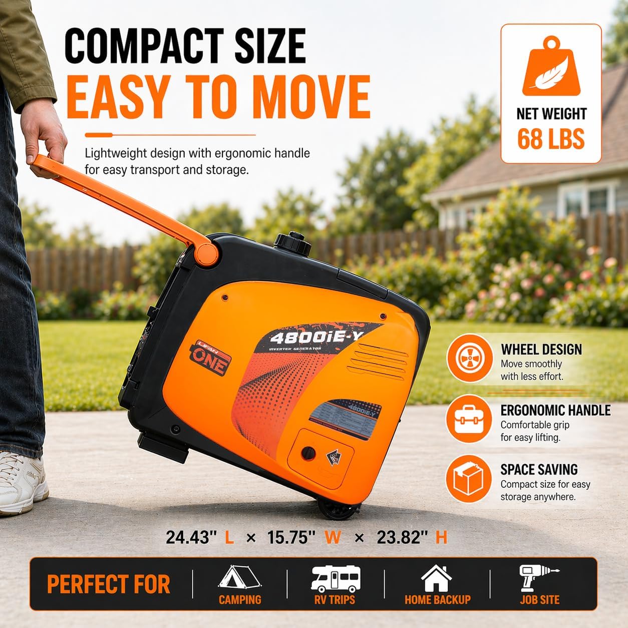4800W Dual Fuel Inverter Generator, 30A RV Ready Remote Start | Gasoline or propane, 3800W gas running power