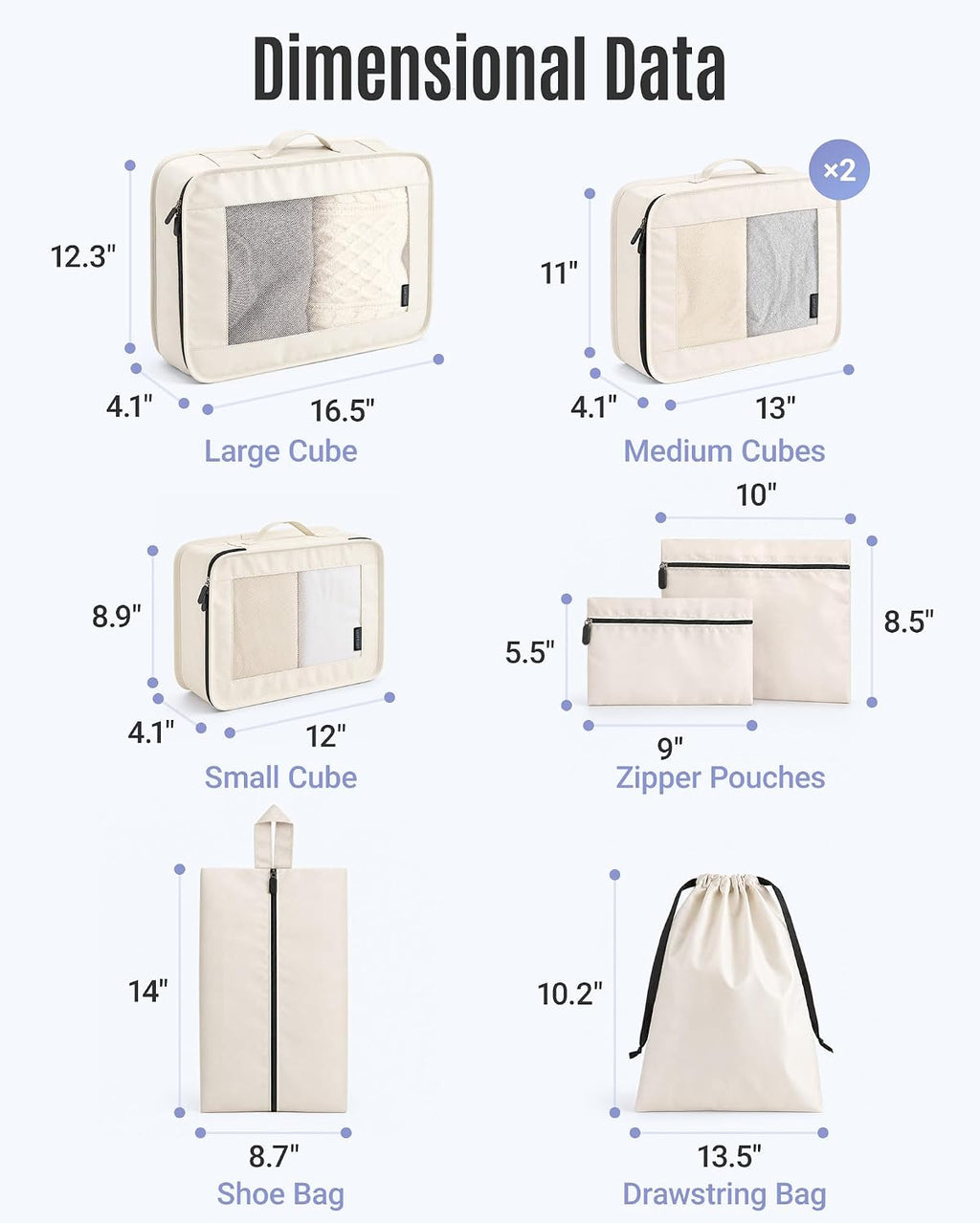 8 Set Packing Cubes for Travel, Cruise Ship Travel Essentials | 8-Pack Packing Bags, Mesh Luggage Organizer Bags &