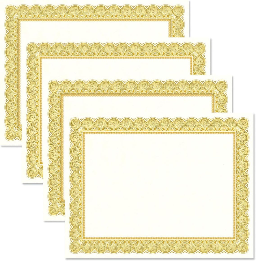 Elite Gold & White Parchment Certificate Papers - Pack of 100, Laser & Inkjet Printer Compatible, For Office