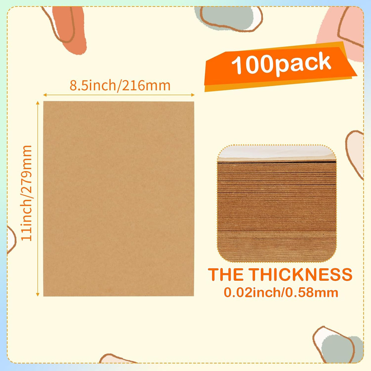 100 Pack 8.5x11 Chipboard Sheets, Kraft Cardboard for Shipping