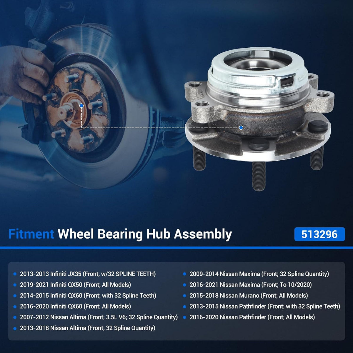 Autoround 513296 Front Wheel Hub Assembly Fit for Nissan Altima 2007-18