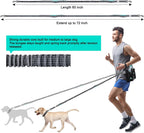 Retractable Hands Free Dog Leash with Dual Bungees for 2 Dogs, Adjustable Waist Belt Fanny Pack, Reflective Stitching