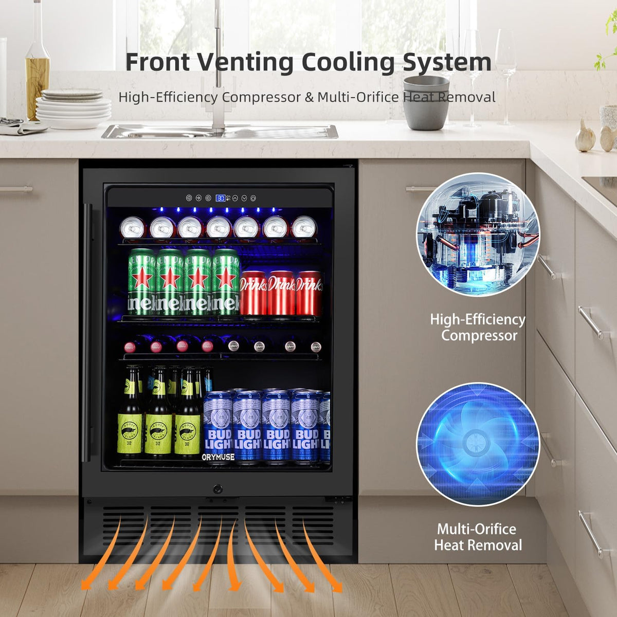 24 Inch Under Counter Beverage Refrigerator, 180 Can Drink Fridge