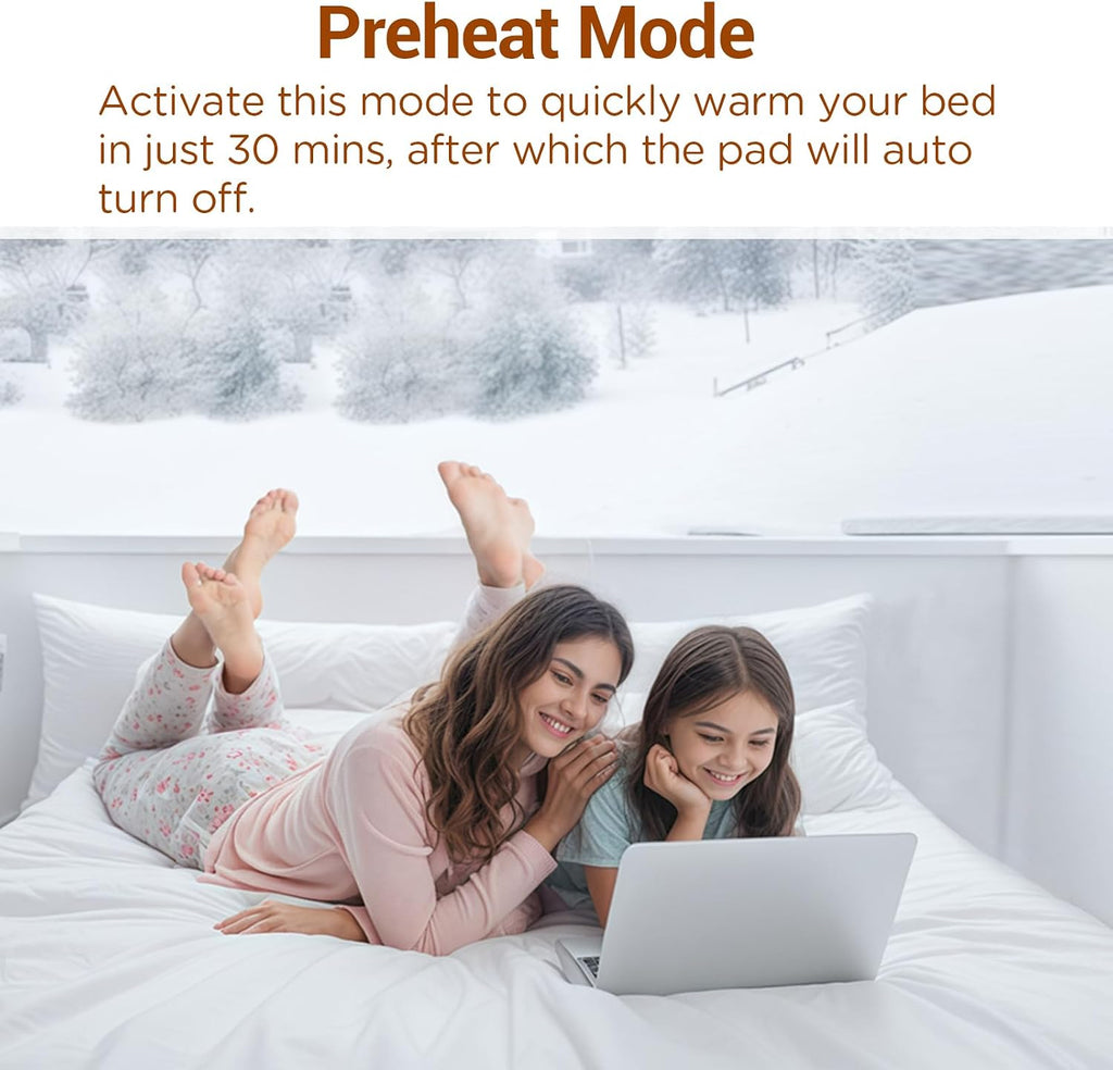Heated Mattress Pad Twin Size, Foot Temp Diff Design & Preheat Function & Smart Downshift, Water-Resistant Bed Heater