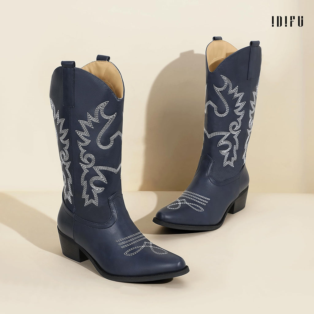 Navy Blue Cowboy Cowgirl Western Boots for Women Mid Calf