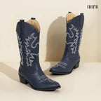 Navy Blue Cowboy Cowgirl Western Boots for Women Mid Calf