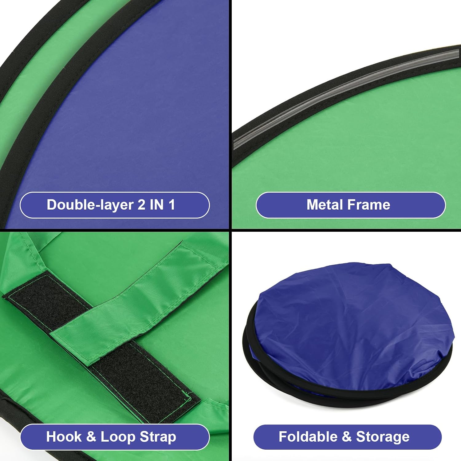 1 Pc Blue Screen Backdrop 43 in / 110 cm Diameter Foldable Portable Photography Background Green Screen Chroma Key