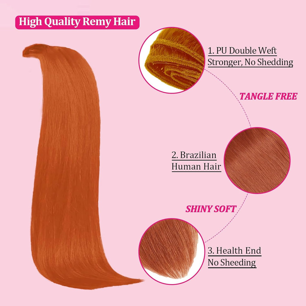 20inch Clip in Hair Extensions Real Human Hair, 120g 8pcs Double Weft with 18clips Clip on Hair Extensions Smooth