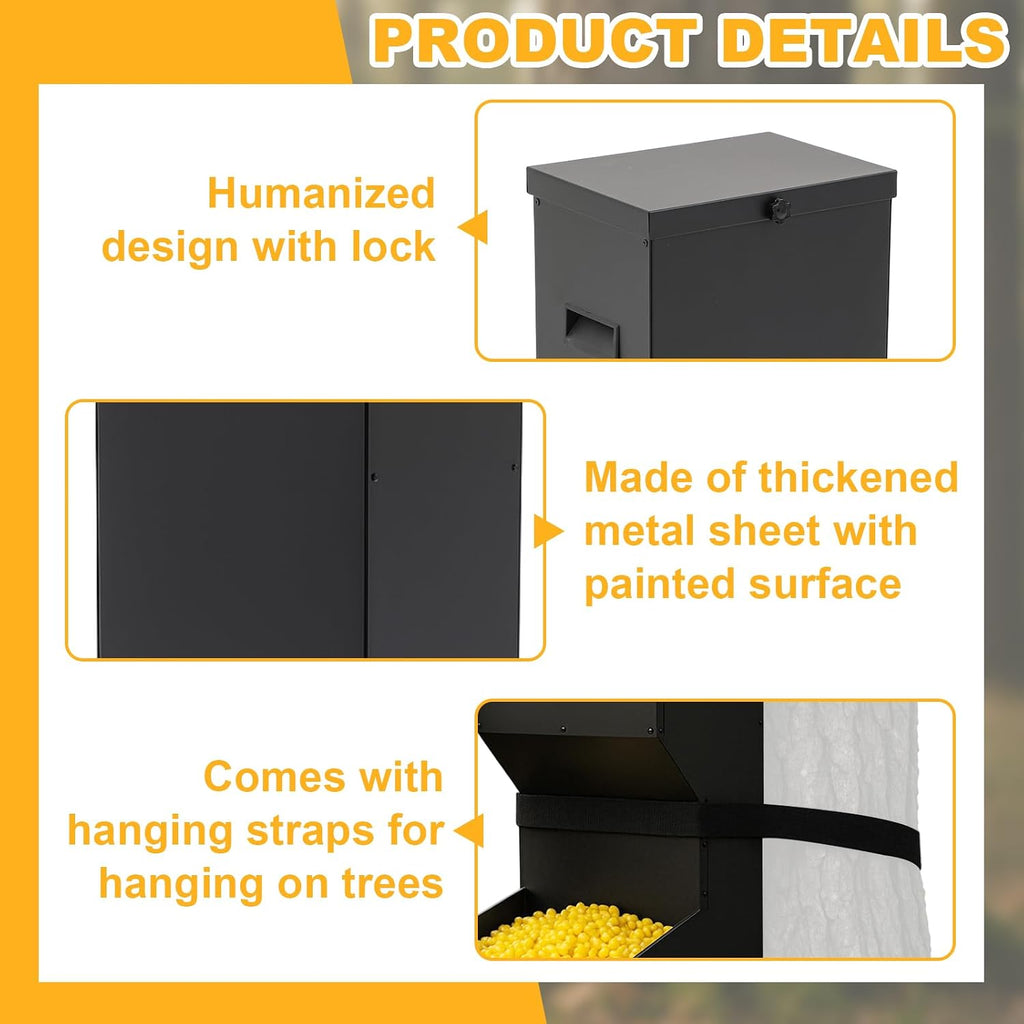 11 Gallon Deer Feeder, Hanging Metal Gravity Dispenser, Waterproof