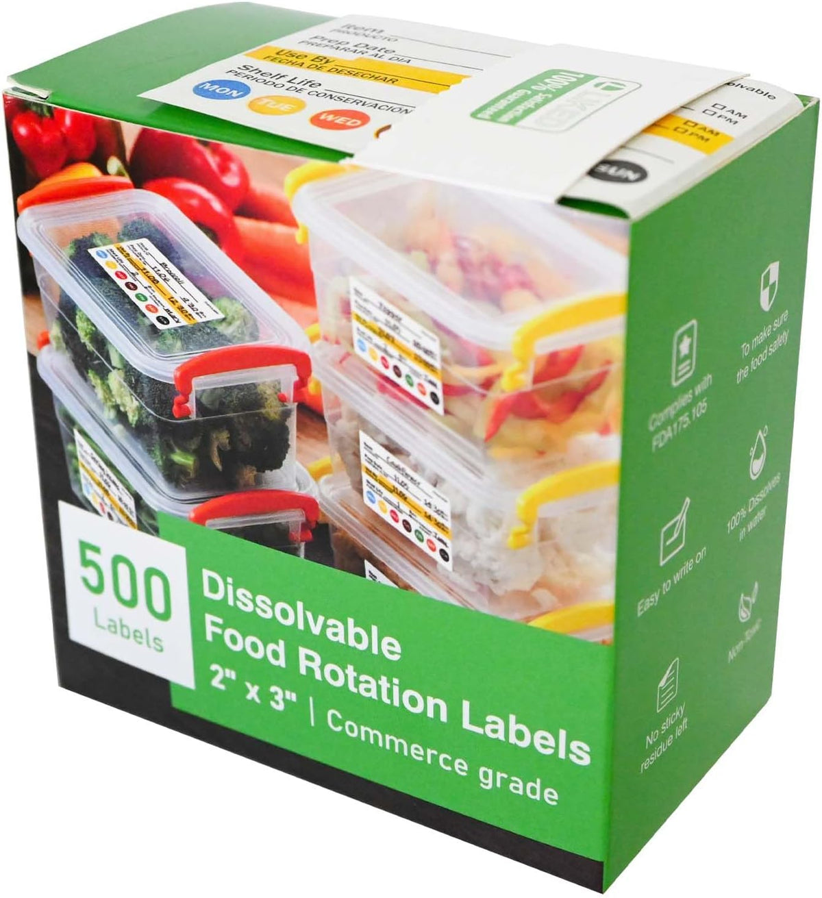 500 Dissolvable Food Labels 2"x3" for Food Rotation