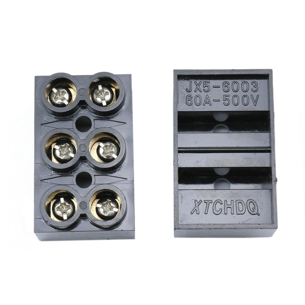 2 Pack 500V 60A 3 Position Double Row Screw Terminal Block