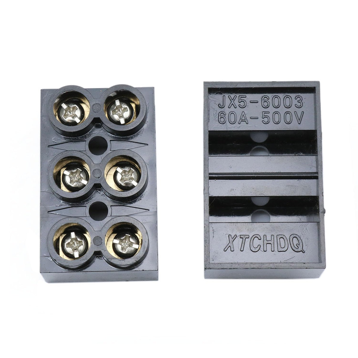2 Pack 500V 60A 3 Position Double Row Screw Terminal Block