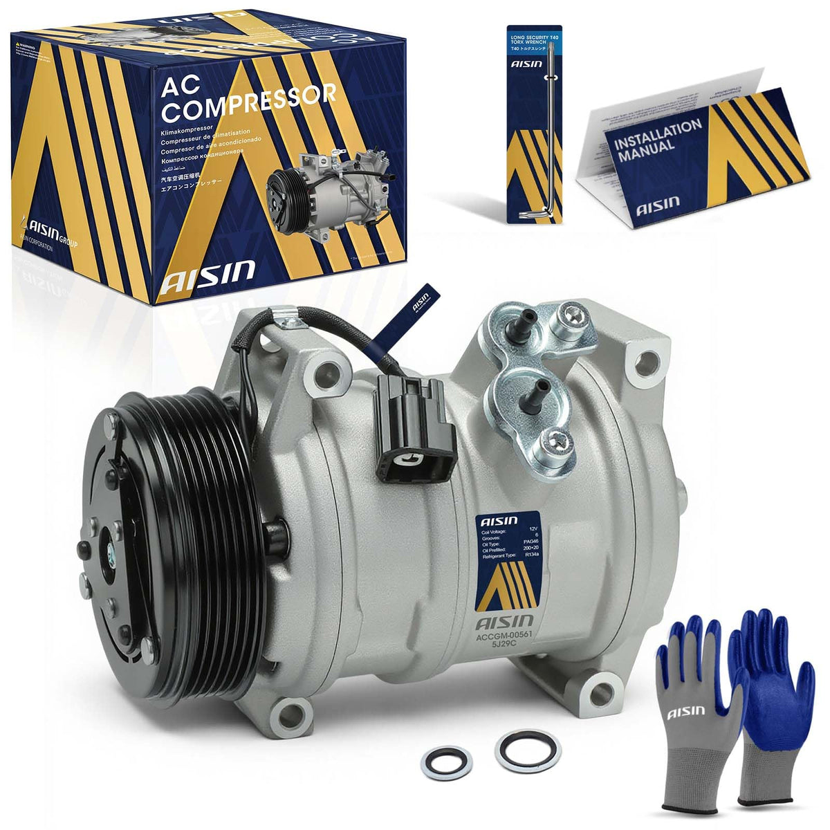 AISIN AFTERMARKET ACCGM-00561 Air Conditioning AC Compressor with Clutch
