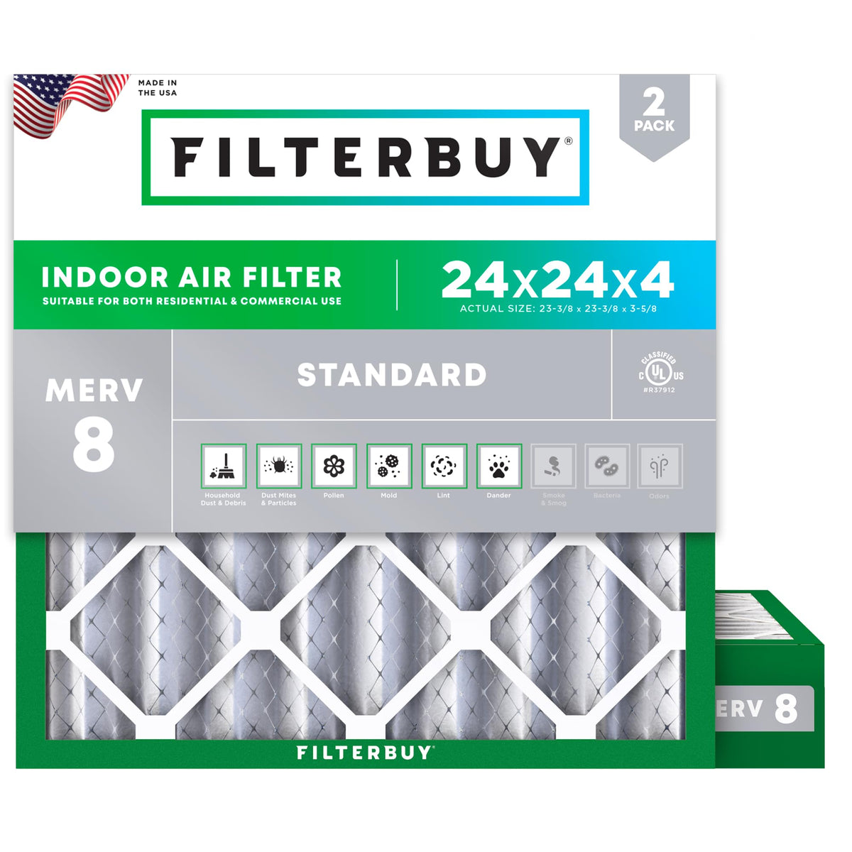 24x24x4 Air Filter MERV 8 Dust & Allergy Defense (2-Pack)