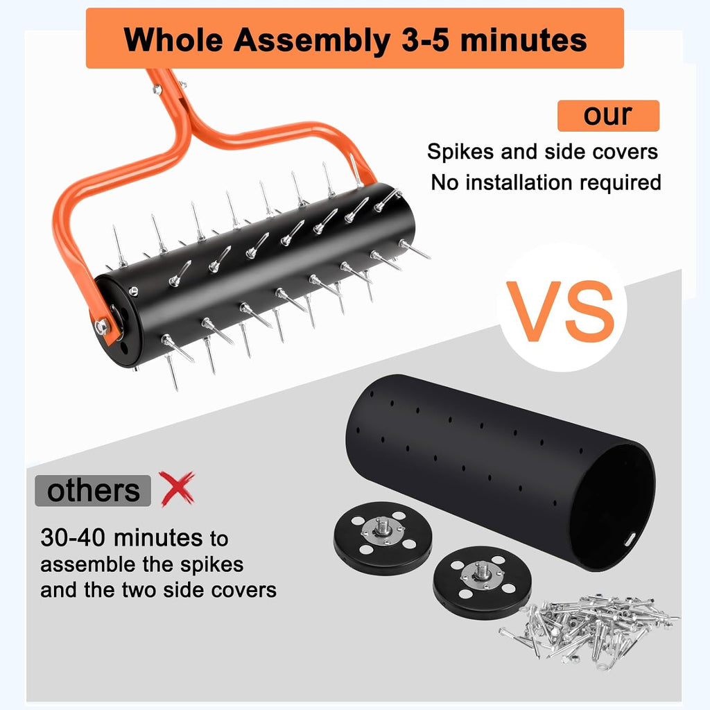 21" Rolling Lawn Aerator, 45 Preassembled Spikes, Only Needs 3-5 Minutes to Assemble, No Looseness, Good Package, 75"