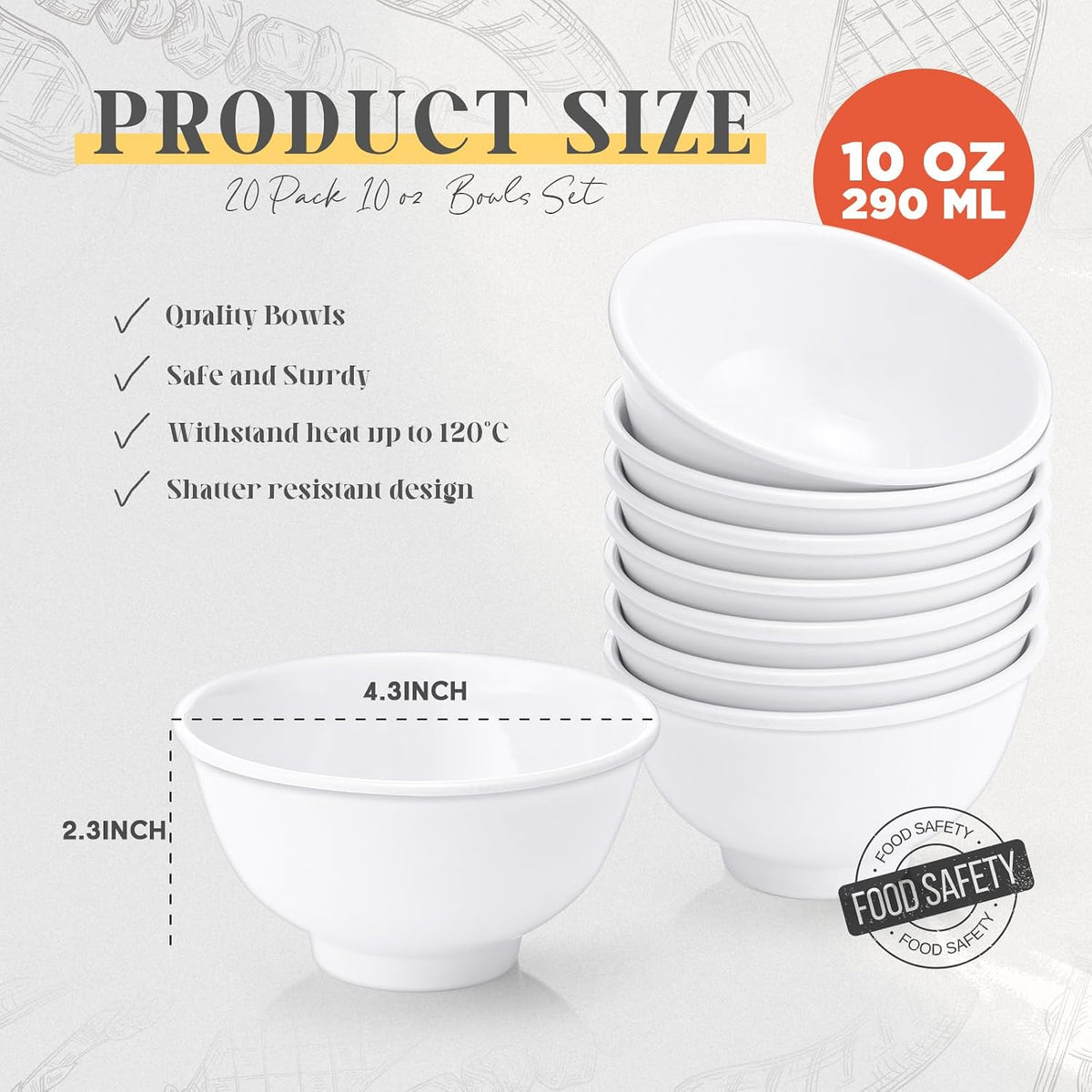 36 Pcs Soup Bowls Unbreakable Cereal Salad, 10 oz, White