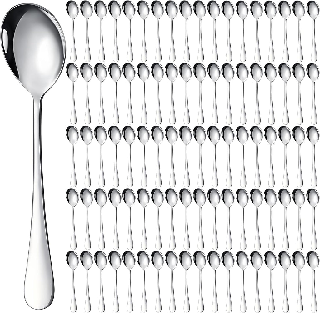 100 Pcs Soup Spoons Bulk, Stainless Steel, Silver