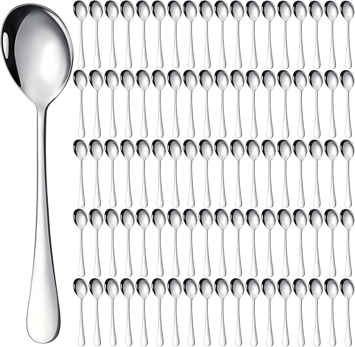 100 Pcs Soup Spoons Bulk, Stainless Steel, Silver