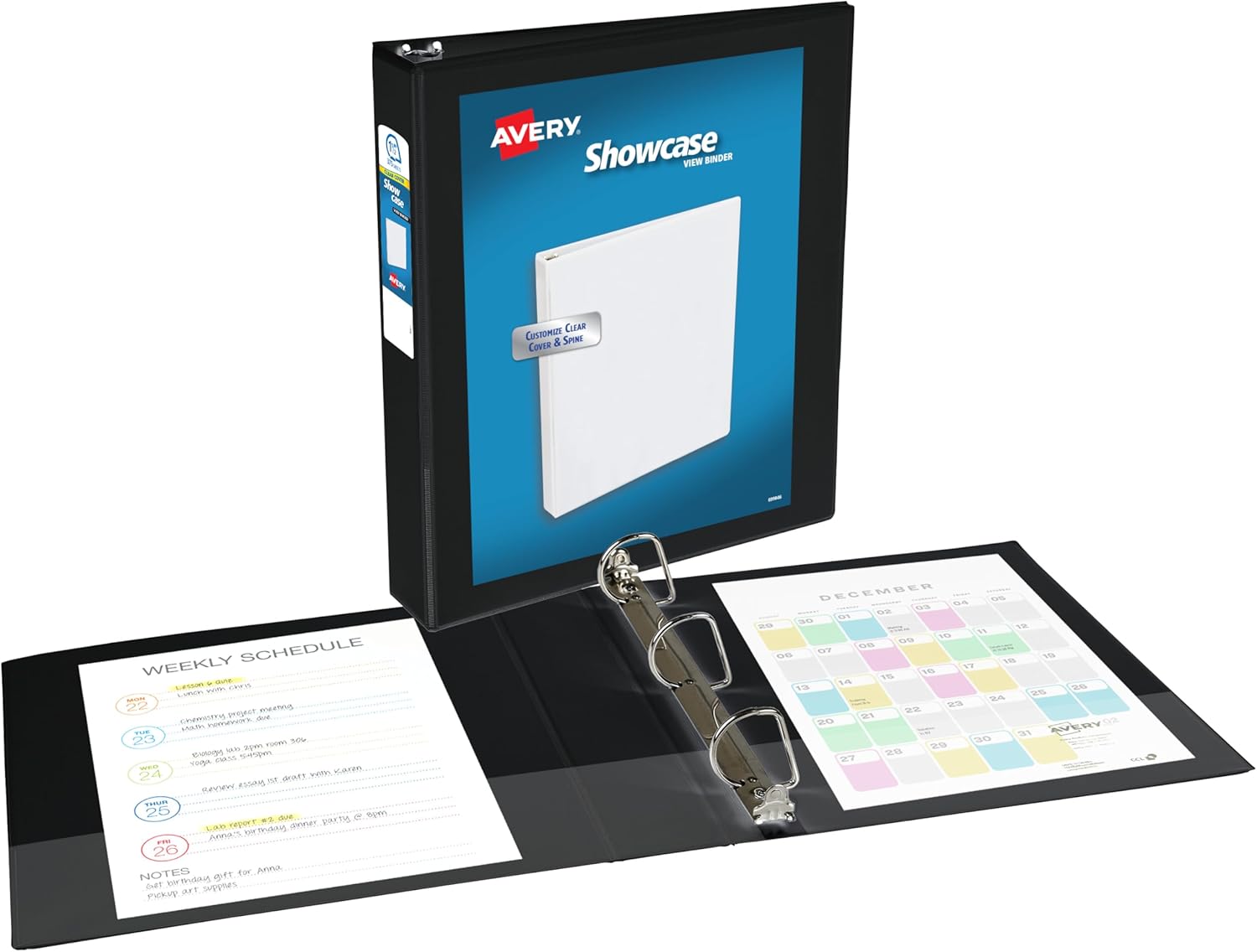 Showcase 3 Ring Binder, 1.5" Slant Rings, 1 Black Binder | For School, Home and Everyday Organization, Clear View