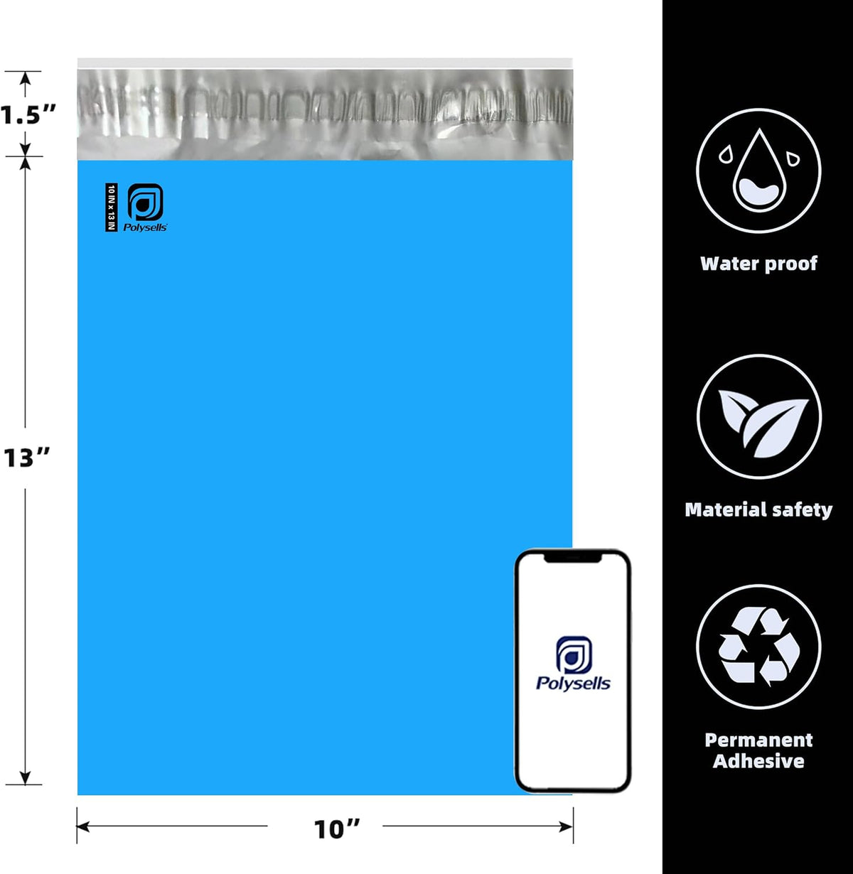 200 pcs 10x13 Inches Blue Poly Mailers Shipping Envelopes, Strong Adhesive Sealing, Waterproof, and Tear-resistant