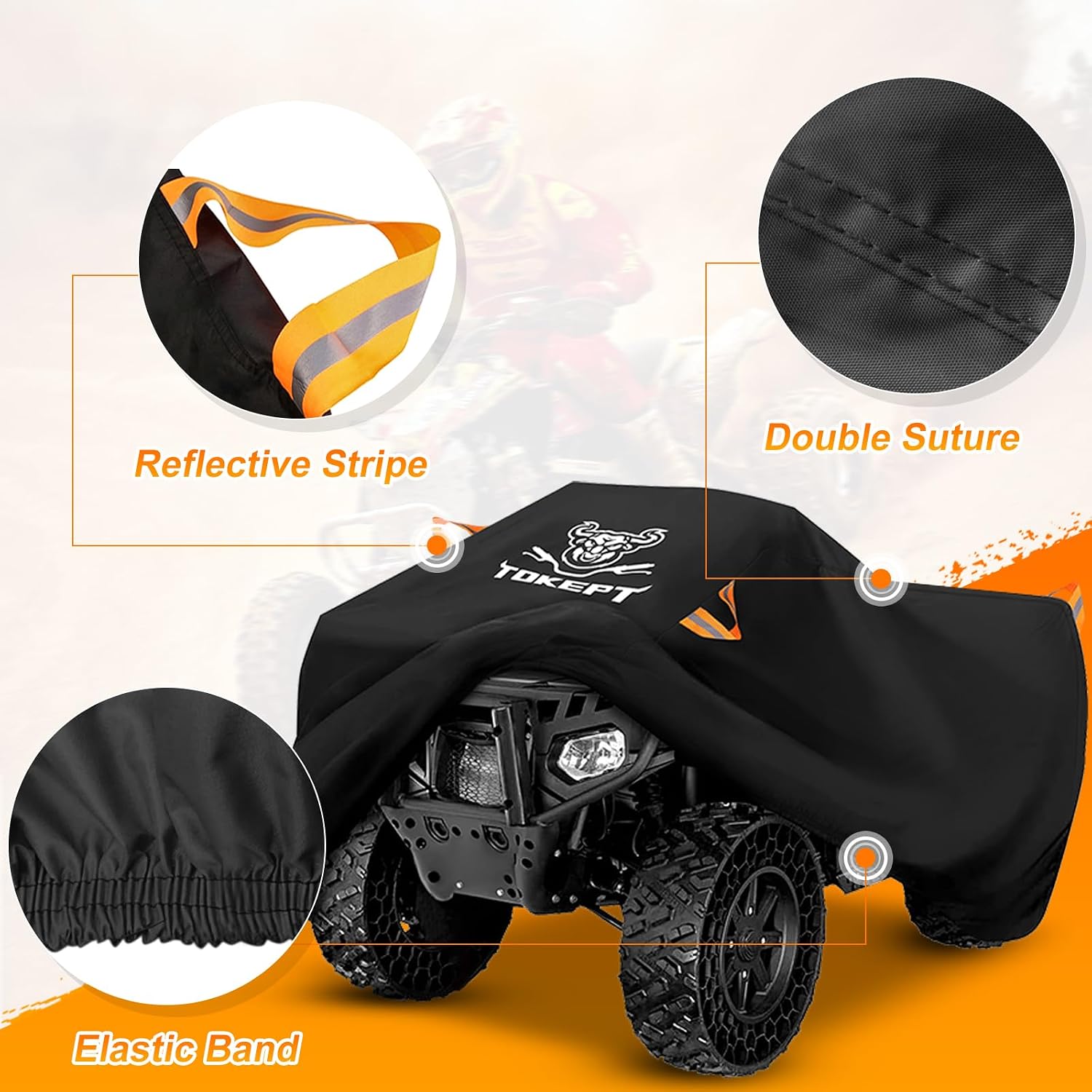 ATV Cover Waterproof Heavy Duty 4 Wheeler Cover Quad Cover | Fits up to 82" Polaris Kawasaki Yamaha Suzuki Honda All