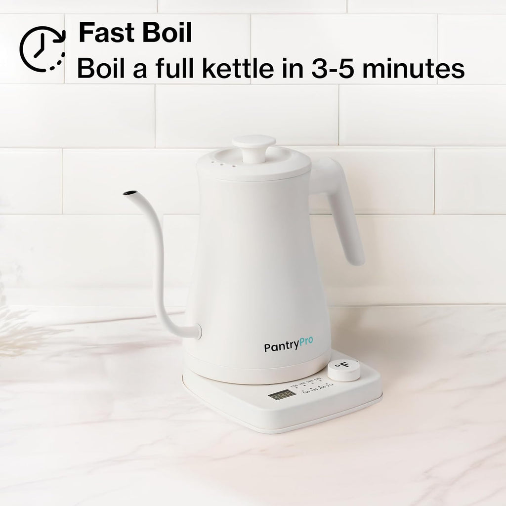 1.0L 1500W Gooseneck Electric Kettle - Stainless Steel Interior - Rapid-Boil - Auto Shut-Off, Boil-Dry Protection