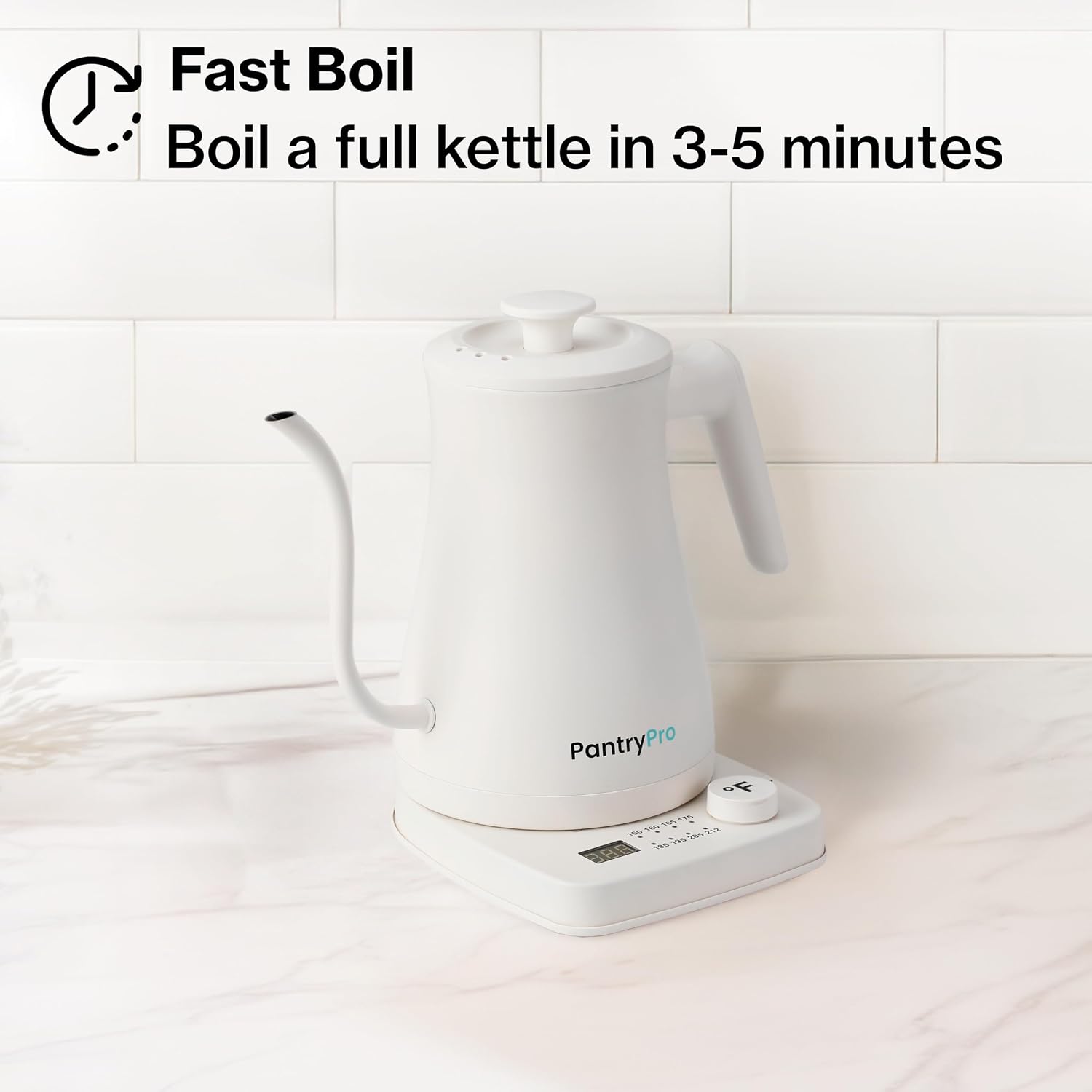 1.0L 1500W Gooseneck Electric Kettle - Stainless Steel Interior - Rapid-Boil - Auto Shut-Off, Boil-Dry Protection