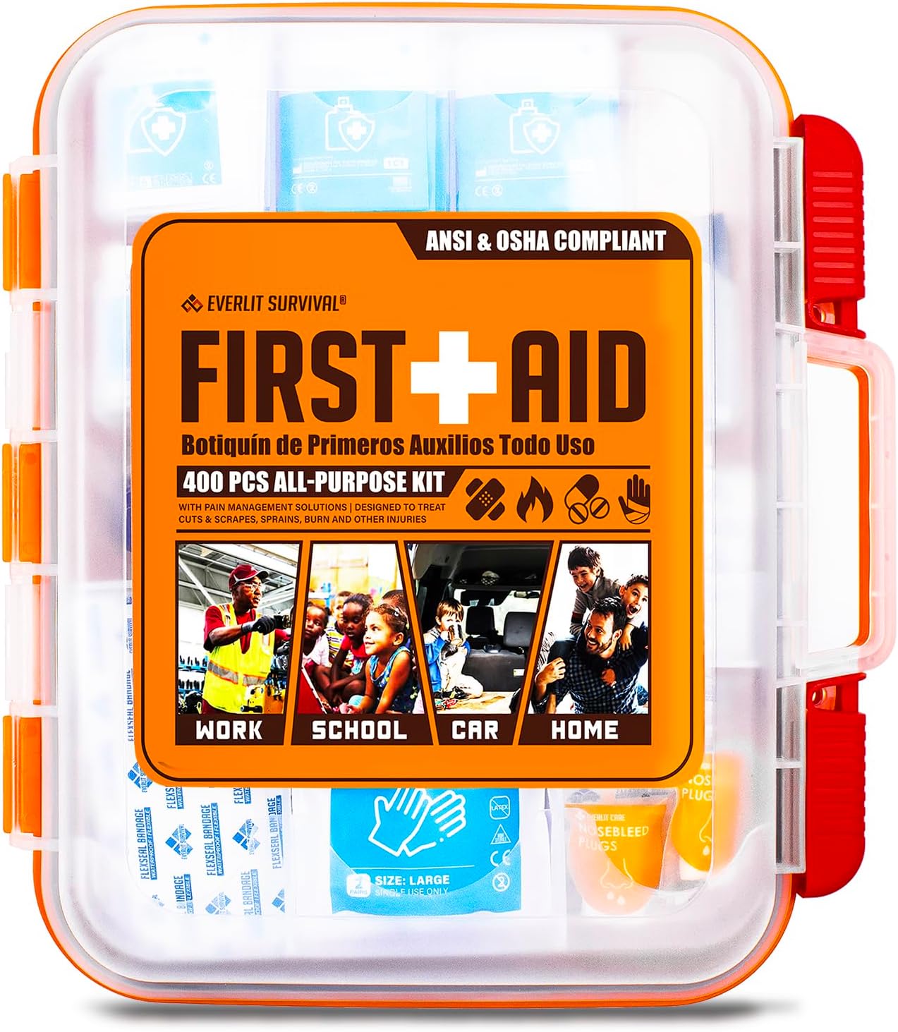400 Pcs OSHA Compliant First Aid Kit, Wall-Mountable Essential Emergency Kit for Home, Business, School, Warehouse