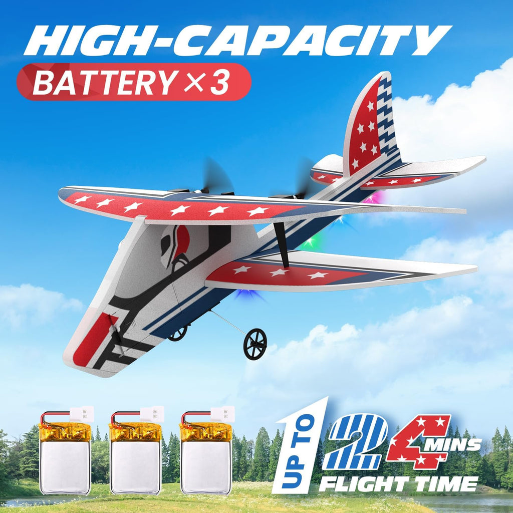 RC Plane, 2.4GHZ Remote Control Airplane W/ 3 Batteries & 6-axis Gyro Stabilizer, 2CH RTF RC Glider Toy for Beginners