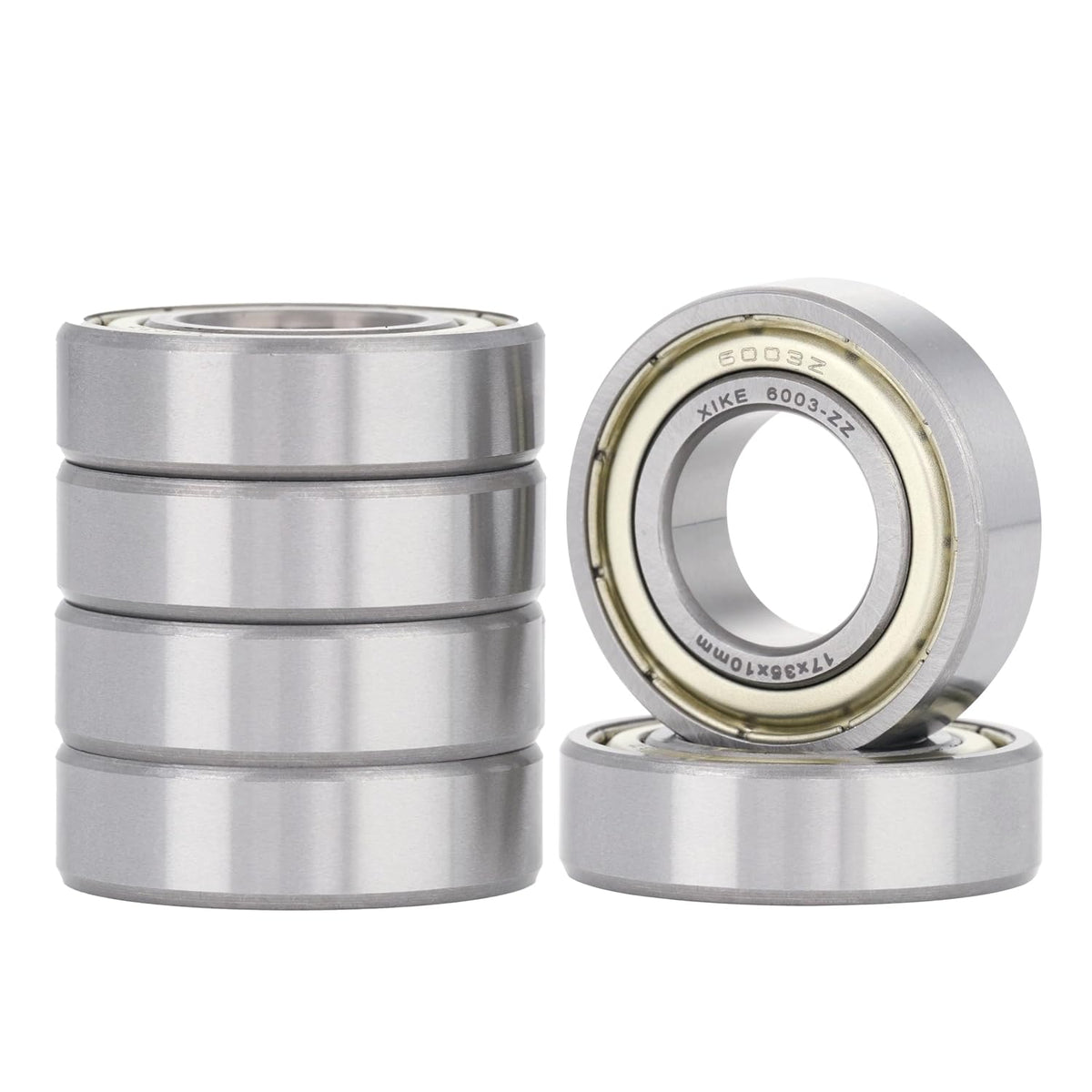 XIKE 6003ZZ Shielded Deep Groove Ball Bearings, 17x35x10 mm, 6-Pack