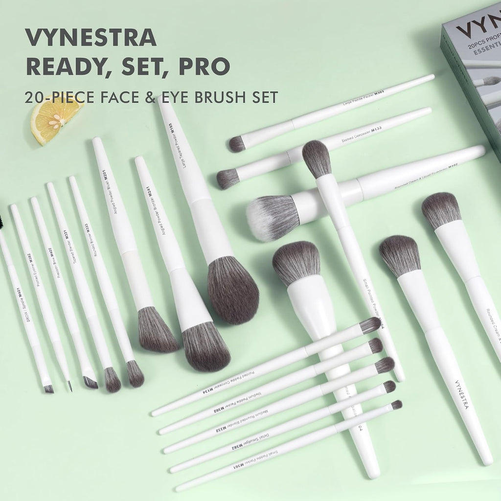 Makeup Brushes 20 Ready Set Pro Face& Eye Makeup Brush Set Labeled