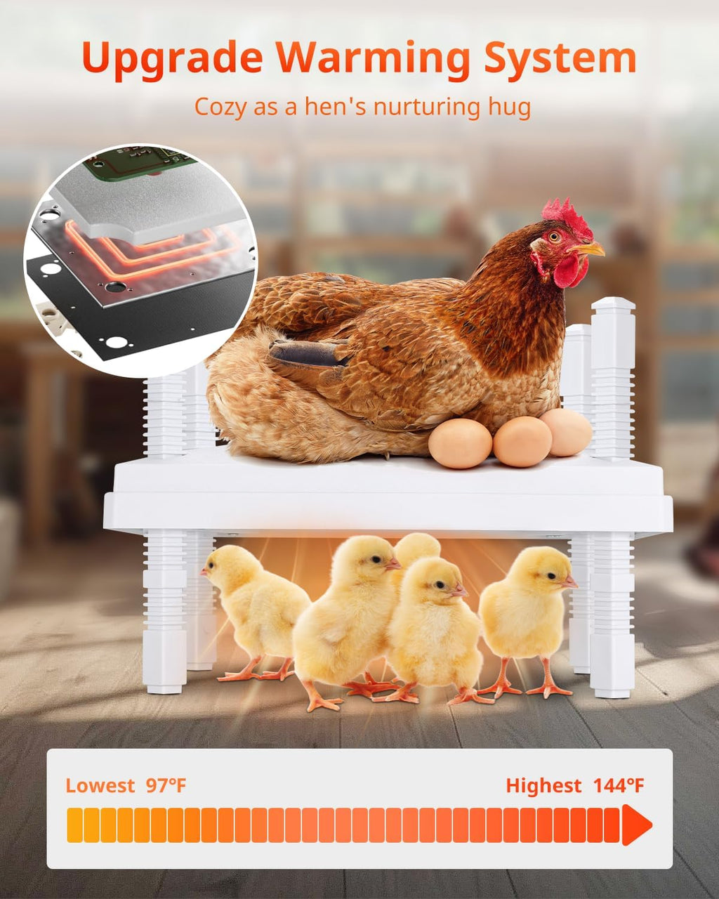 Updated 12"x12" Chick Heat Plate | Adjustable Height & Angle | 30W Lower Energy | Remote-Controlled Temp & Time |