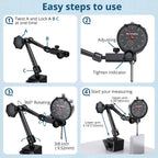 ALLmeter Dial Indicator Set,0-1in Range,0.001in,132lb Magnetic Base