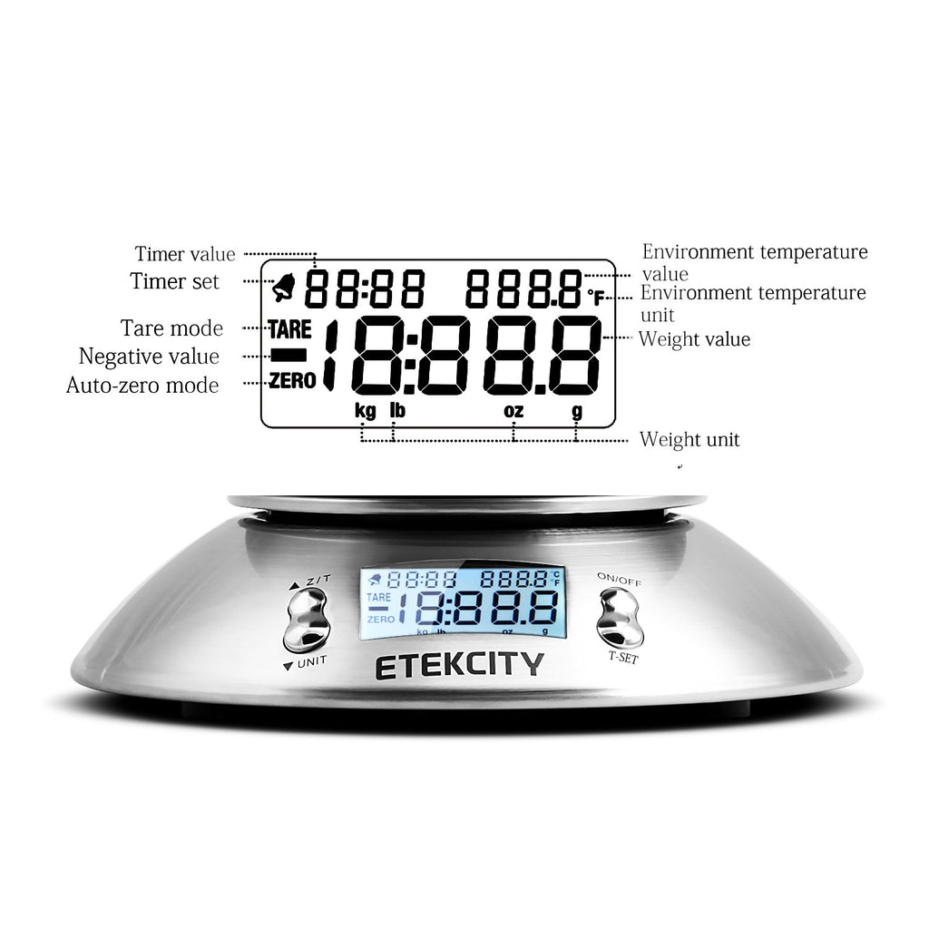 Food Scale with Bowl, Timer and Temperature, Grams and Ounces