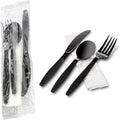Black Individually Wrapped Plastic Cutlery Set - Disposable Heavy Weight Utensils - Pack of 50