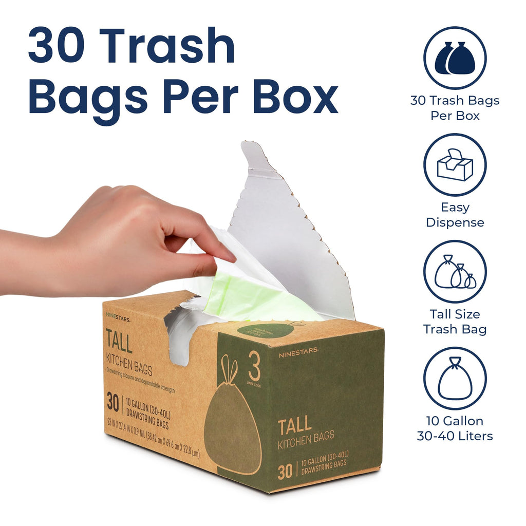 Extra Strong Trash Bags with Drawstring, Multiple Sizes 90 Count, Kitchen Drawstring trash bags 90 Trash Bags (10