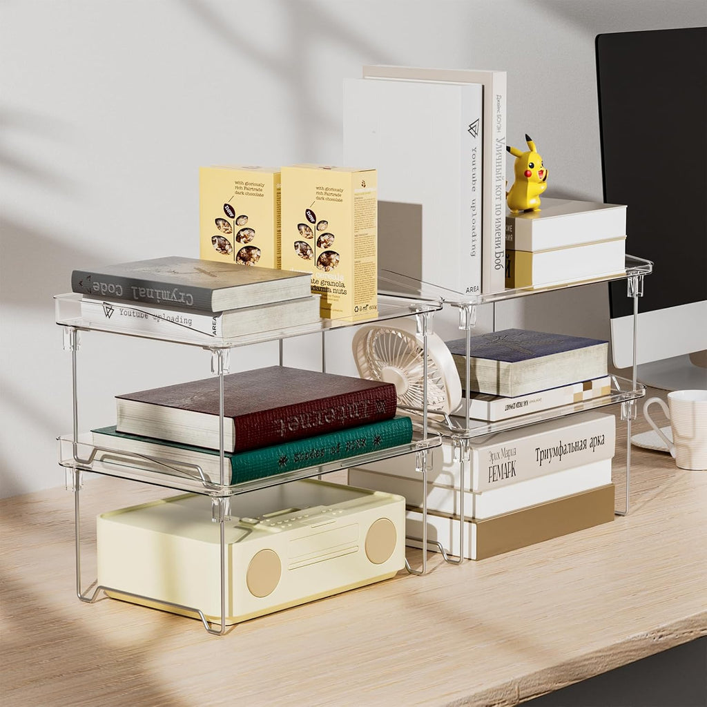 Acrylic Cabinet Organizer Shelf,4 Pcs Stackable Kitchen Counter Shelves,Spice Rack,Countertop Organizers,Clear