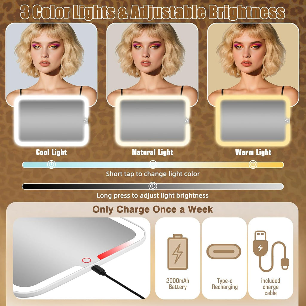 15''X11'' Large Makeup Bag with Removable Lighted Mirror, PU Leather