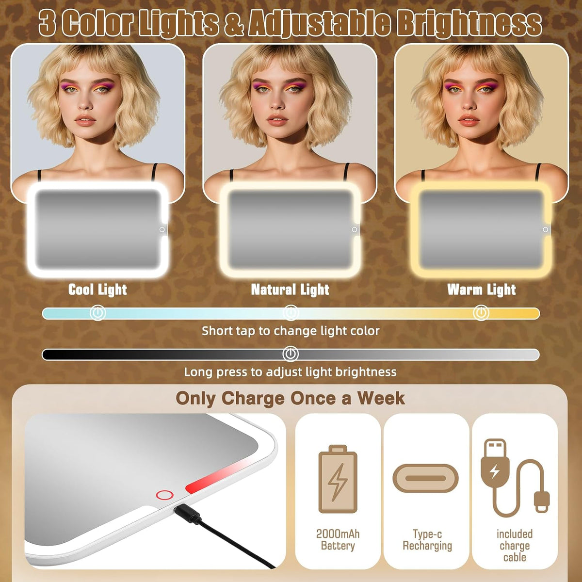 15''X11'' Large Makeup Bag with Removable Lighted Mirror, PU Leather