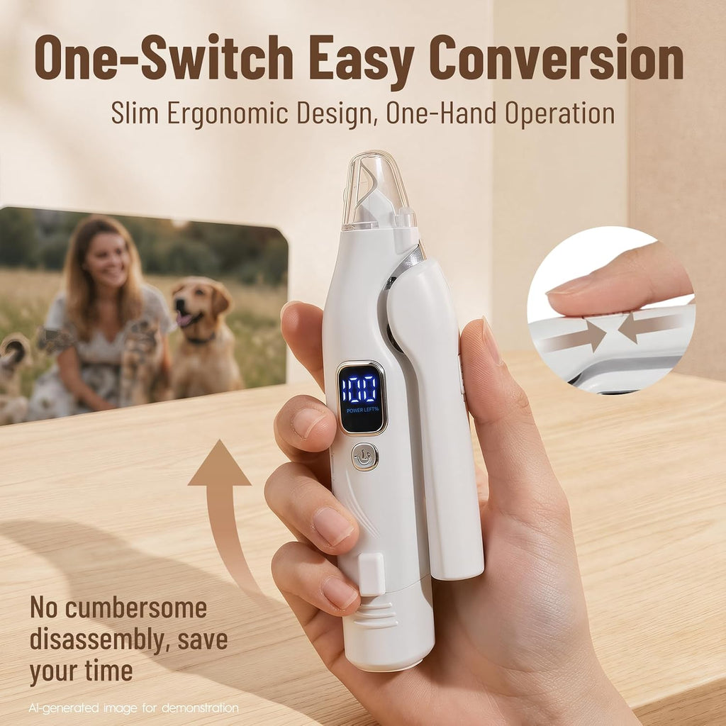 2-in-1 Dog Nail Clippers with LED Light, Rechargeable Pet Nail Grinder for Small Dogs & Cats, 4-Speed Quiet Painless