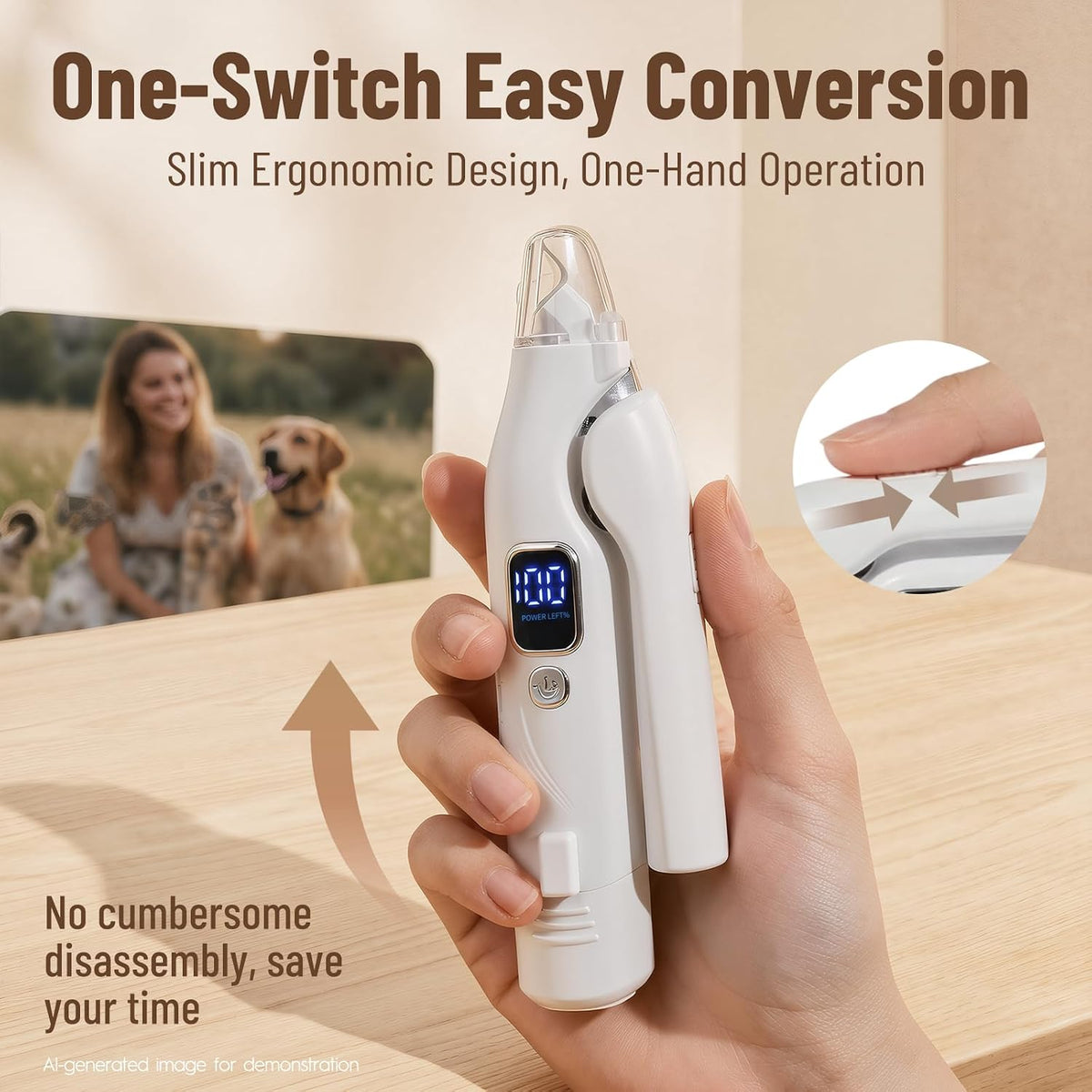 2-in-1 Dog Nail Clippers with LED Light, Rechargeable Pet Nail Grinder for Small Dogs & Cats, 4-Speed Quiet Painless