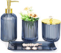 Glass Bathroom Accessories Set, Blue Bathroom Set, 4 Pcs | Kit w/ Bathroom Soap Dispenser Set, Toothbrush Holder