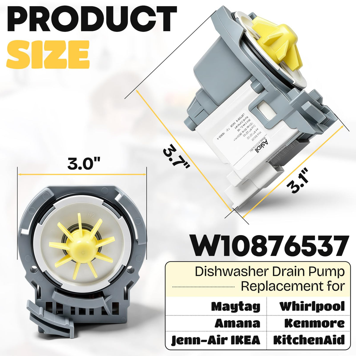 For Whirlpool WDP540HAMB4 Dishwasher Drain Pump Assembly Replacement