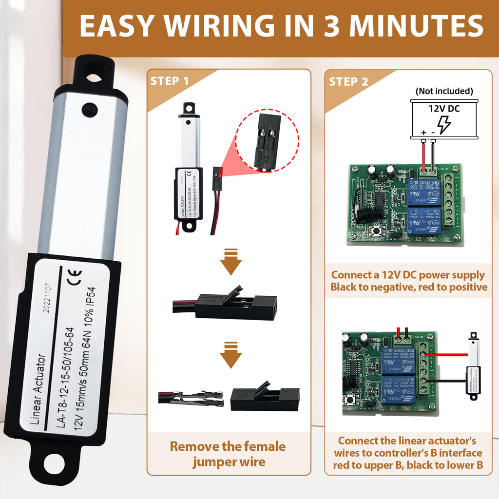 USLICCX 12V DC Mini Linear Actuator w/Wireless Remote Control, 2" Stroke