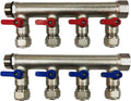 3/4" 4 Loops Plumbing Manifolds w/ 1/2" Pex Ball Valves, Red and Blue Handles