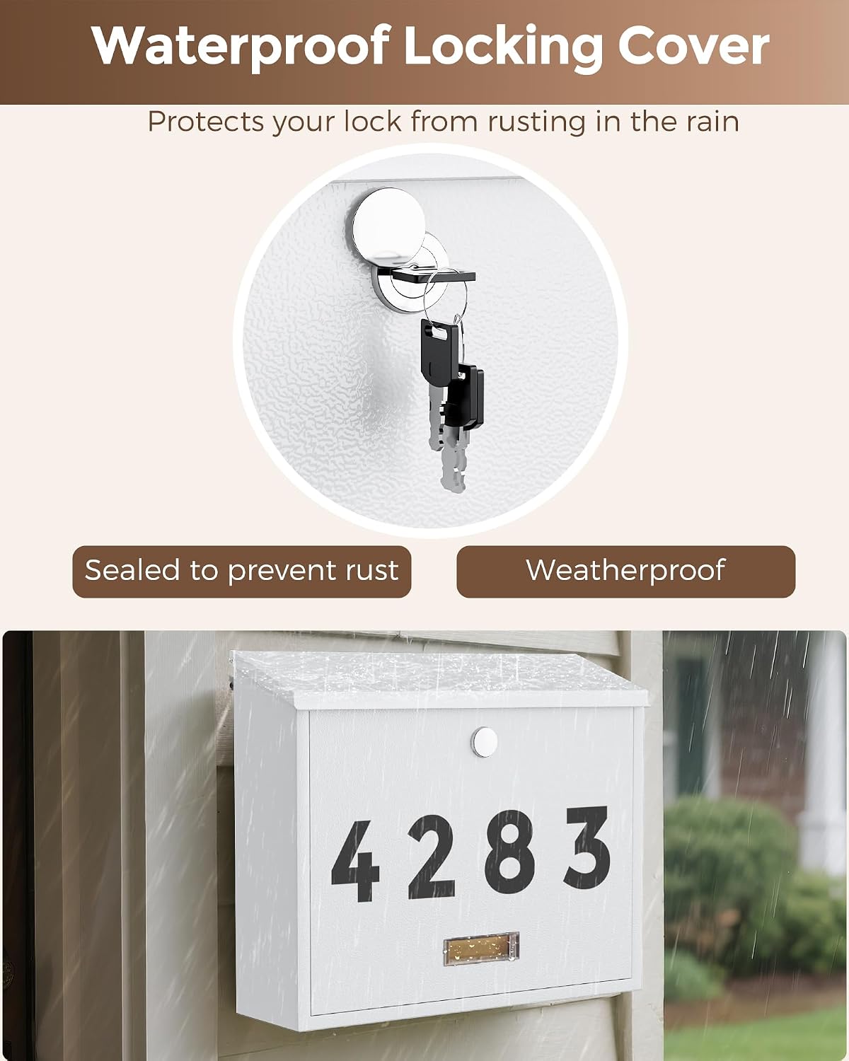 Locking Wall-Mount Mailbox for Outside, with 4 Keys, Galvanized Steel Rustproof Metal Postbox, 4" Dx13.8 Wx11.2 H