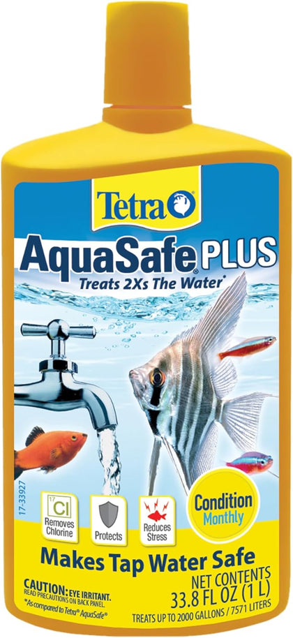 AquaSafe Plus Water Conditioner & Dechlorinator For Aquarium, 33.8 oz | Treats 2X the Water as Standard AquaSafe