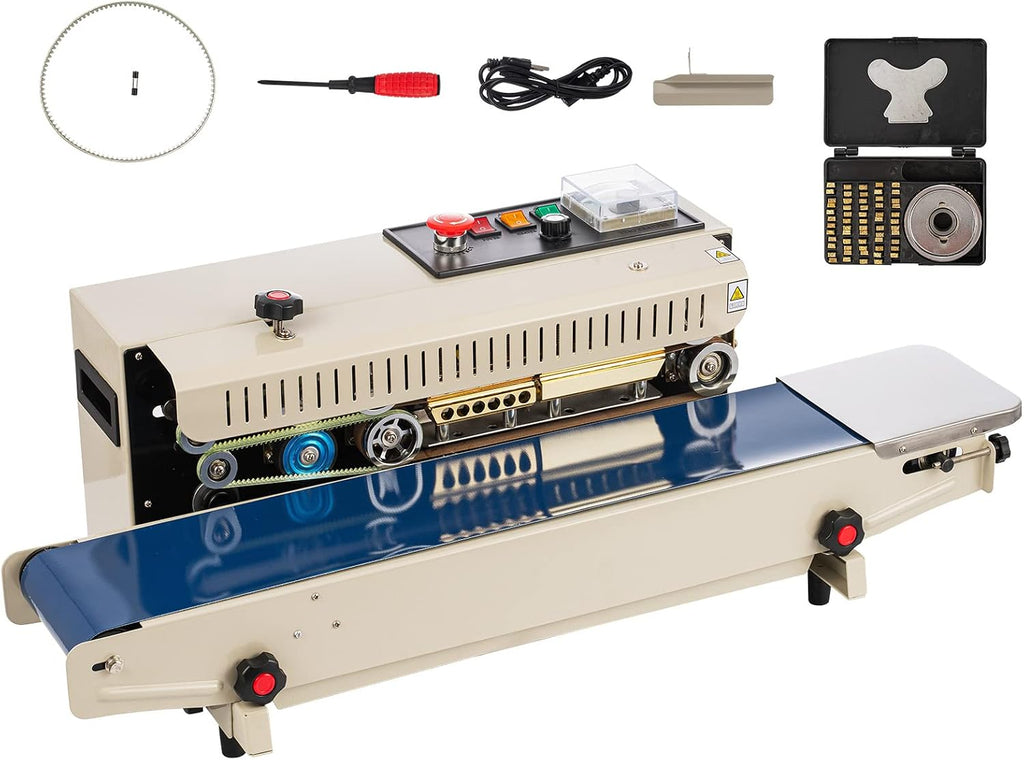 Continuous Band Bag Sealer FR900 Adjustable Speed/Seal Width and Temperature Auto Continuous Sealing Machine for