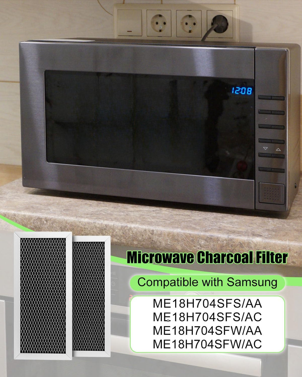 2 Pcs Microwave Charcoal Filter Fit for Samsung ME18H704SFS